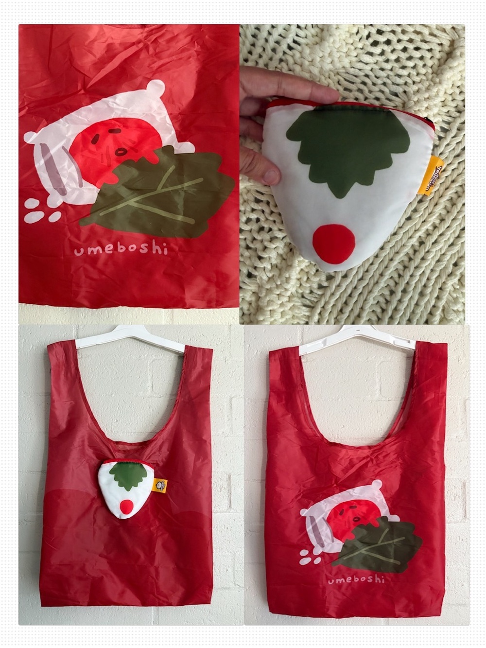 Red Umeboshi Reusable Tote Bag with Onigiri Pouch